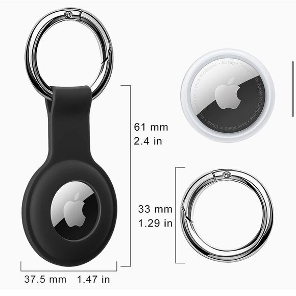 Apple Air Tag Holder Case Cover Black 2 Silicone Sleeve Skin Keychain Ring OrB6 - Picture 4 of 7